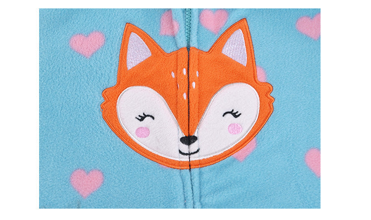 Cute Fox fleece Zip-Up Hoodie | Pink and blue