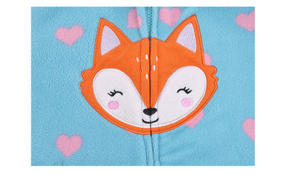 Cute Fox fleece Zip-Up Hoodie | Pink and blue