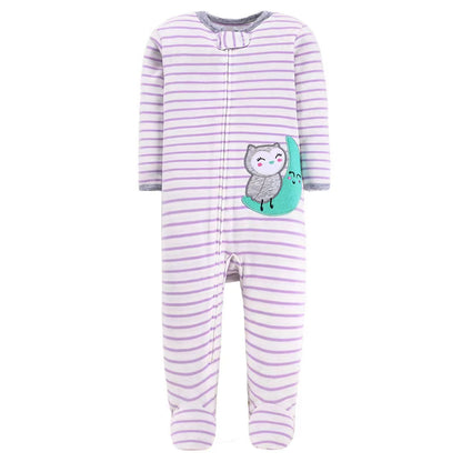 Purple Striped Owl Zip-Up Jumpsuit | 100% Cotton