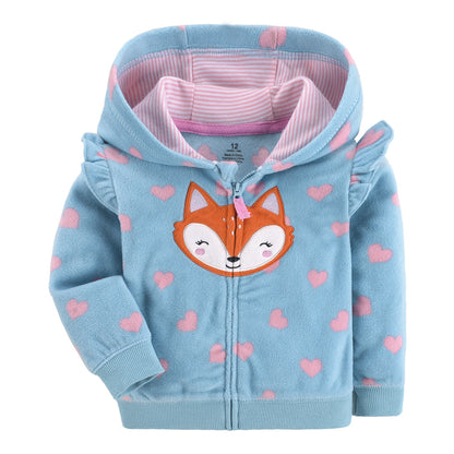 Cute Fox fleece Zip-Up Hoodie | Pink and blue