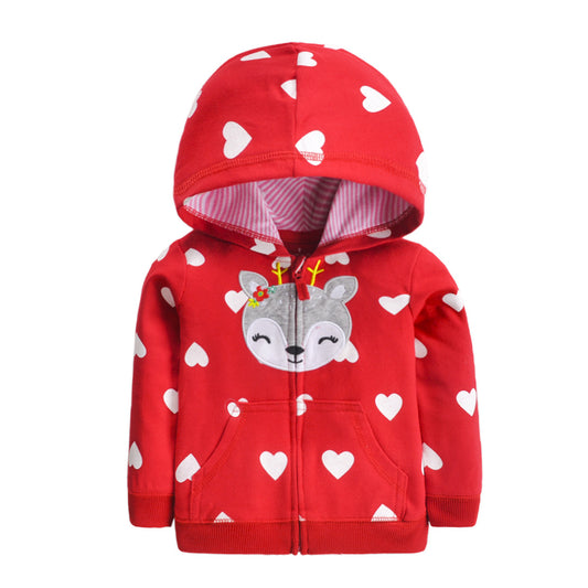 Reindeer Kids Cotton Red Zip Up Hoodie jacket
