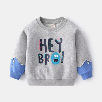 Hey Bro! Gray And Blue Sweatshirts For Toddlers And Kids