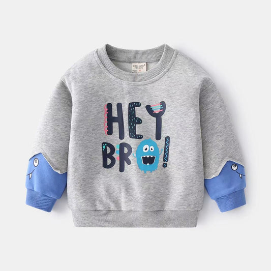 Hey Bro! Gray And Blue Sweatshirts For Toddlers And Kids